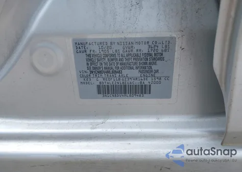 2021 Nissan Versa S Xtronic Cvt z USA, uszkodzony, nr VIN 3N1CN8DV4ML809483